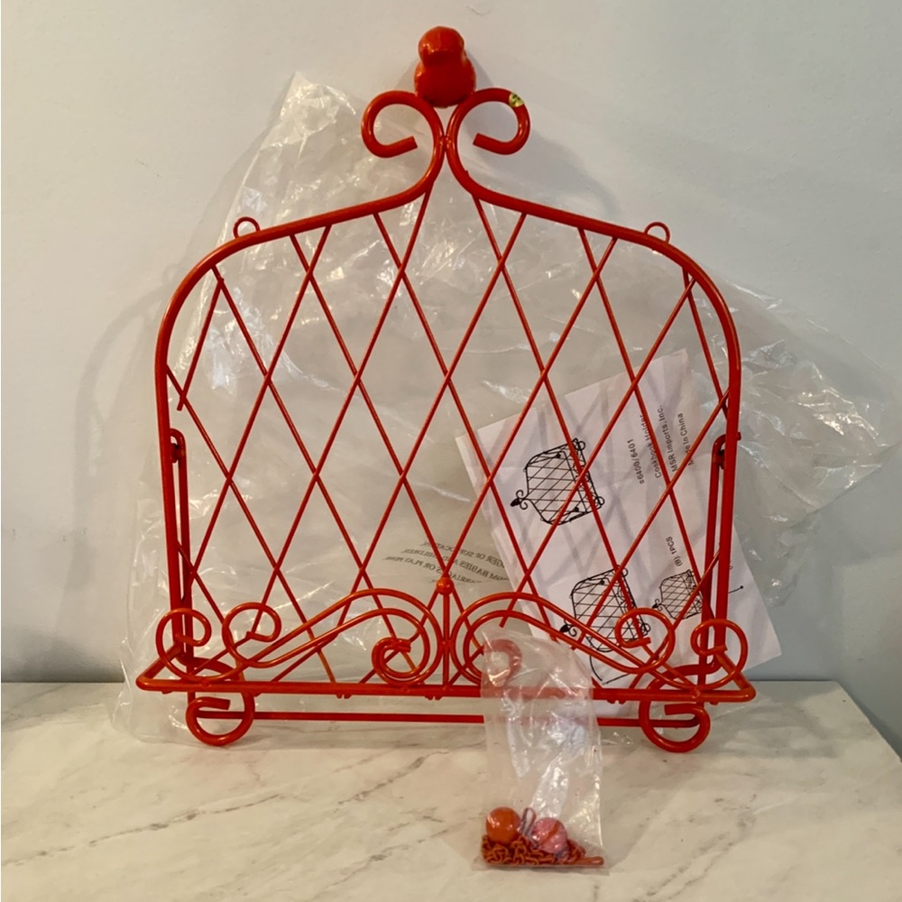 New Red Steel Cookbook Or Other Hanging or Surface Stand Shelf with Bird Decal.